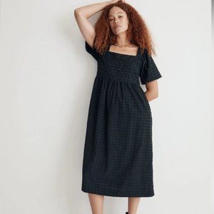 NWT Madewell Corduroy Square-Neck Midi Dress in Green Windowpane PXXL